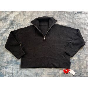 NWT! Cider Black Ribbed Knit Zip Mock Neck Cropped Sweater Large